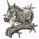 unicorn zombie dead tree tattoo design idea