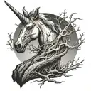 unicorn zombie dead tree tattoo design idea