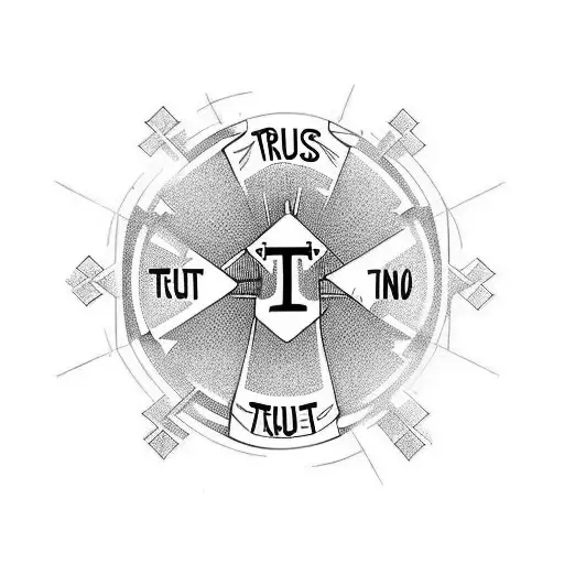 TEXT "TRUST ON YOU " CROSS ON YOU AND WRITE "NO ONE" tattoo design idea
