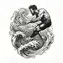 muscular man diving from a height into water waves tattoo design idea