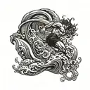 muscular man diving from a height into water waves tattoo design idea