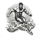 muscular man diving from a height into water waves tattoo design idea