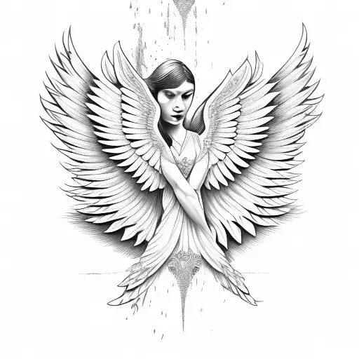 Guardian angel with wings spread wide tattoo design idea