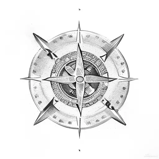 viking compass with "drengr" written in old norse, a valknut and odin's raven tattoo design idea