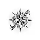 viking compass with "drengr" written in old norse, a valknut and odin's raven tattoo design idea