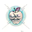 apple with bite, inside is music notes tattoo design idea