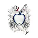 apple with bite, inside is music notes tattoo design idea