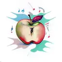 apple with bite, inside is music notes tattoo design idea