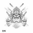 A gang of samurai warriors from different clans united under the Legion banner, each with intricate Japanese armor details tattoo design idea