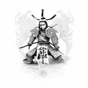 A gang of samurai warriors from different clans united under the Legion banner, each with intricate Japanese armor details tattoo design idea