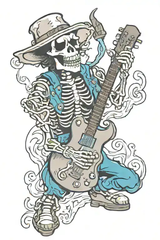 skeleton slash playing guitar solo tattoo design idea