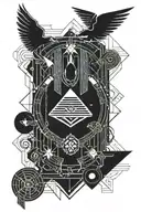 Modern geometric design with Egyptian deities  tattoo design idea