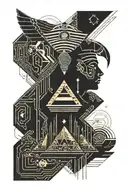 Modern geometric design with Egyptian deities  tattoo design idea