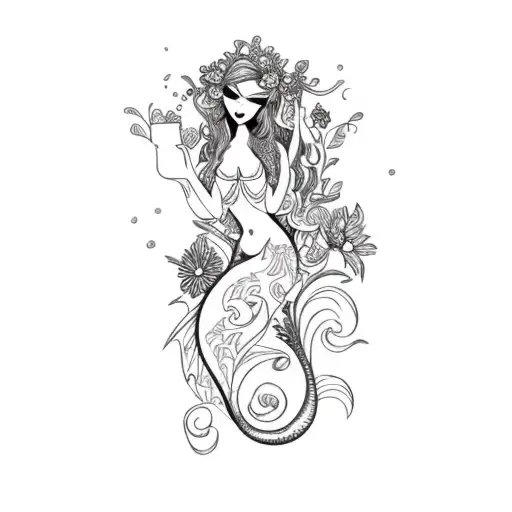 add flowers to image and make the mermaid sexy tattoo design idea