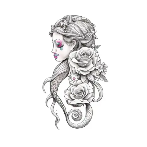 add flowers to image and make the mermaid sexy tattoo design idea