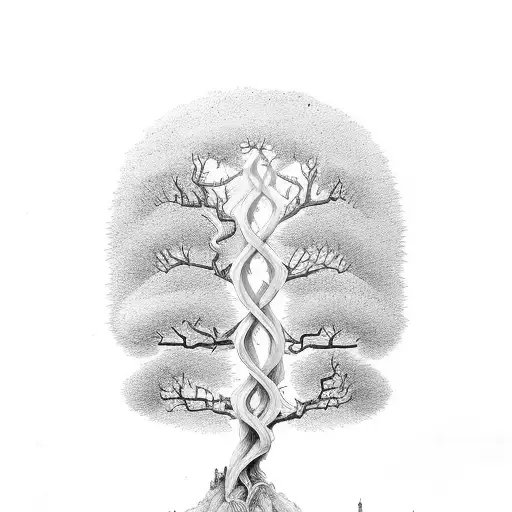 tall double helix tree trunk tattoo design idea
