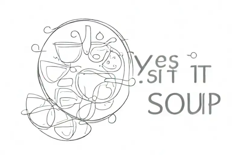 phrase "yes. it's meant to say soup" in greek in fancy font tattoo design idea
