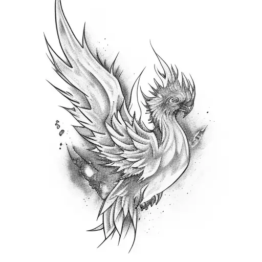 Black pheonix with baby blue highlights as flames  tattoo design idea