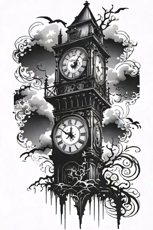 clock tower tattoo design idea