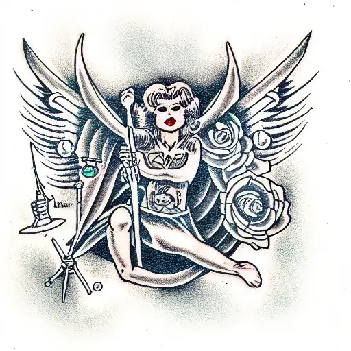 Girl Angel Illustration Traditional Tattoo Flash Stock Illustration   Illustration of ornate girl 179343960