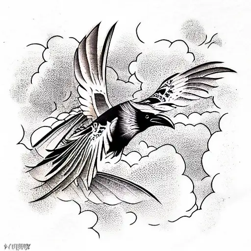 Raven flying tattoo design idea