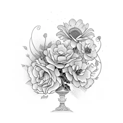 Antique vase with flowers inside tattoo design idea
