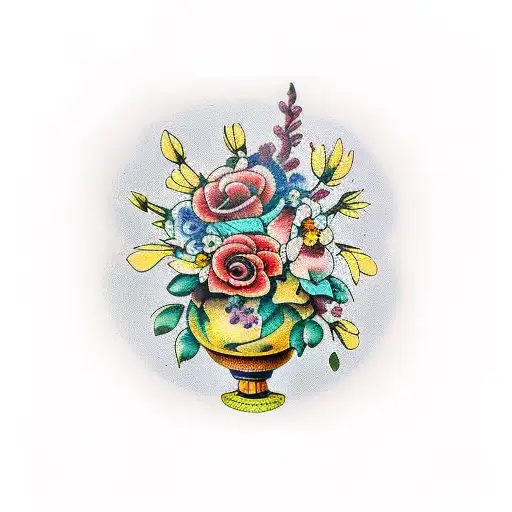 Antique vase with flowers inside tattoo design idea