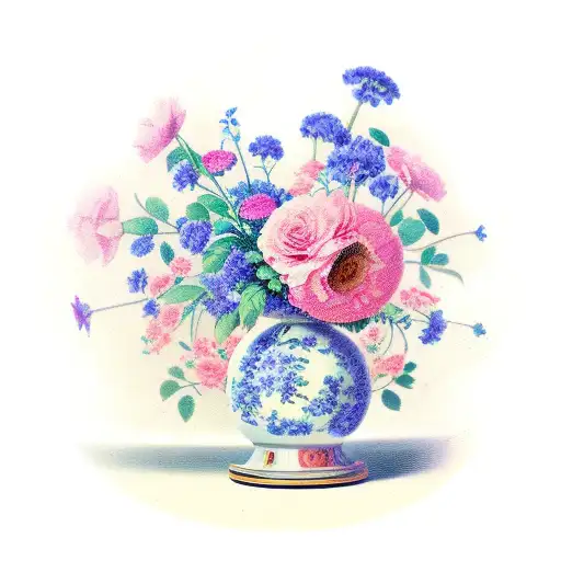 Antique vase with flowers inside tattoo design idea