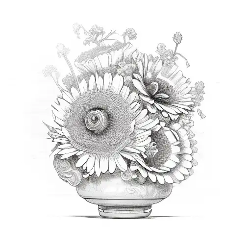 Antique vase with flowers inside tattoo design idea