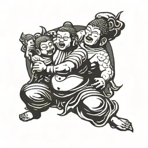 budha and demons fighting tattoo design idea