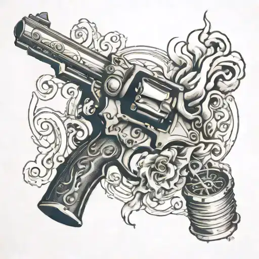  semi with two revolvers as stacks with smoke coming out barrels tattoo design idea
