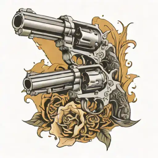 peterbuilt semi, two revolvers with smoke coming out barrels tattoo design idea