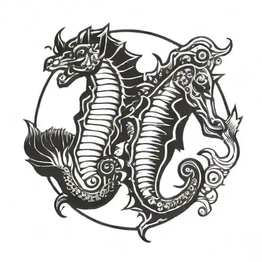 seahorse and buffalo as  a Gemini  tattoo design idea