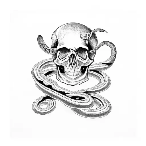 skull and snake tattoo design idea