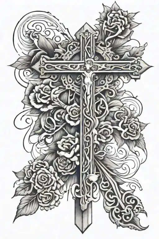 a cross with the words Frank J. Derouen 11/11/43 - 2016 tattoo design idea
