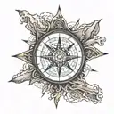 Jack Sparrow's compass rose with mountains as one point and the ocean as the other with the top point blank  tattoo design idea