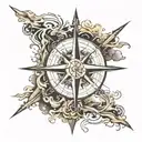 Jack Sparrow's compass rose with mountains as one point and the ocean as the other with the top point blank  tattoo design idea