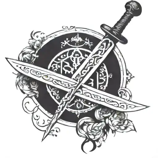 Incorporate a traditional Shia symbol, like the Zulfiqar sword, into a restaurant-themed tattoo design tattoo design idea