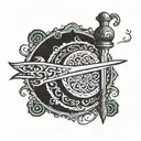 Incorporate a traditional Shia symbol, like the Zulfiqar sword, into a restaurant-themed tattoo design tattoo design idea