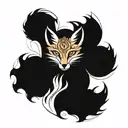 Make me tattoo templates in a simple sketch style for a fox spirit tattoo of Japanese culture in  tattoo design idea