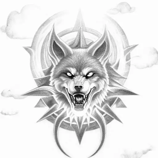 fenrir norse mythology heaven hell sun rays moon rays kamikaze rays tattoo design idea