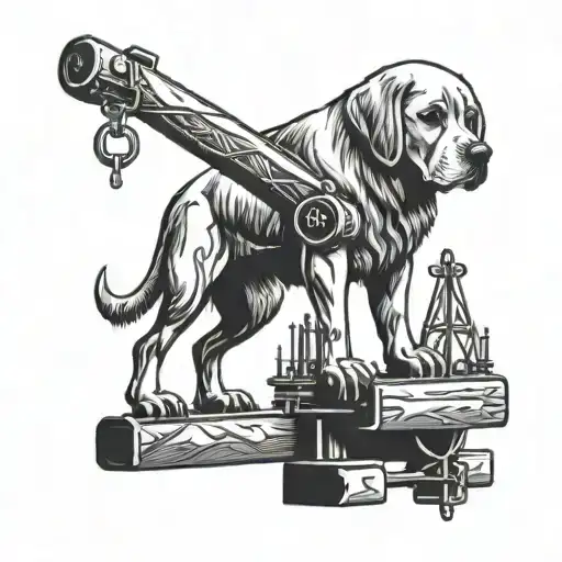 A construction crane lifting a giant dog bone tattoo design idea