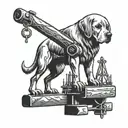 A construction crane lifting a giant dog bone tattoo design idea