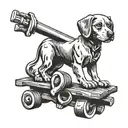 A construction crane lifting a giant dog bone tattoo design idea