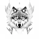 wolf head and face of Odin surrounded by lightning and a raven in the background tattoo design idea