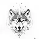 wolf head and face of Odin surrounded by lightning and a raven in the background tattoo design idea