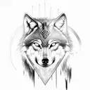 wolf head and face of Odin surrounded by lightning and a raven in the background tattoo design idea