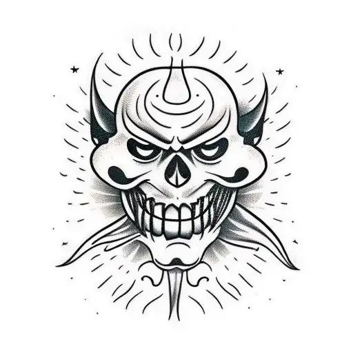 demon faces, shinning lights. dark humor tattoo design idea