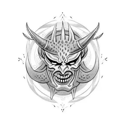 demon faces, shinning lights. dark humor tattoo design idea