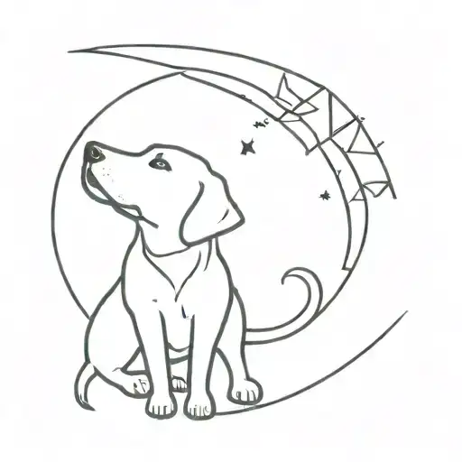 Labrador and a cat with halos above their head looking at the moon tattoo design idea